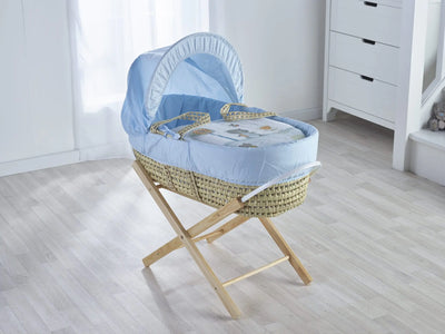 Tiny Ted Blue Palm Moses Basket with Folding Stand Natural/with Rocking Stand Natural