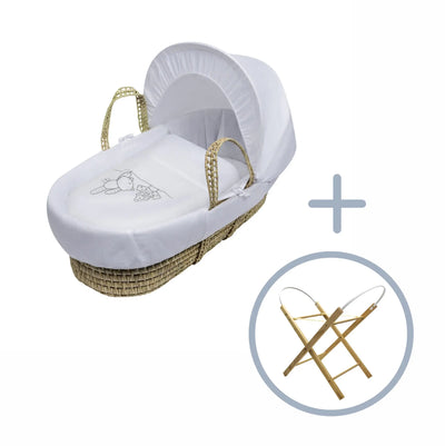 White Teddy Wash Day Palm Moses Basket with Folding Stand Natural