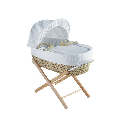 White Waffle Palm Moses Basket with Folding Stand Natural/White