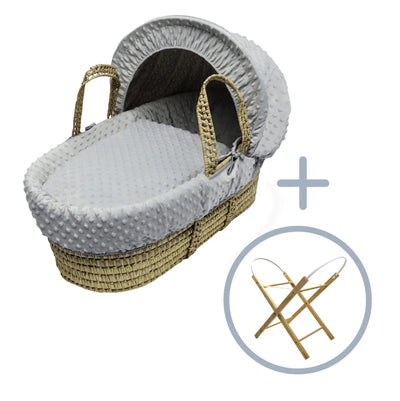 Baby Grey Dimple Palm Moses Basket with Folding Stand Natural