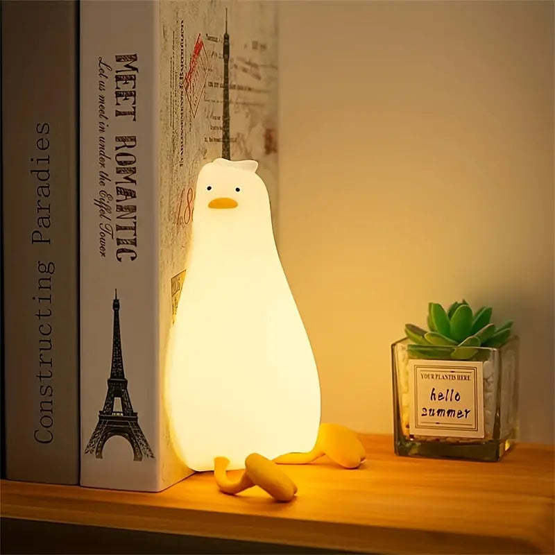 LED Duck-Shaped Night Light, Silicone, Tap-Control, Warm & Colorful Light Modes, Portable And Rechargeable Desk Lamp Fo