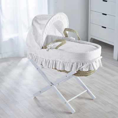 Baby White Palm Moses Basket - with Folding Stand Natural/White