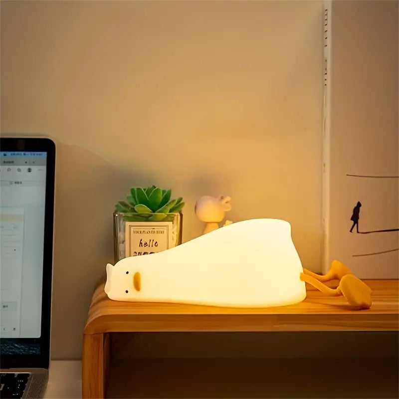 LED Duck-Shaped Night Light, Silicone, Tap-Control, Warm & Colorful Light Modes, Portable And Rechargeable Desk Lamp Fo