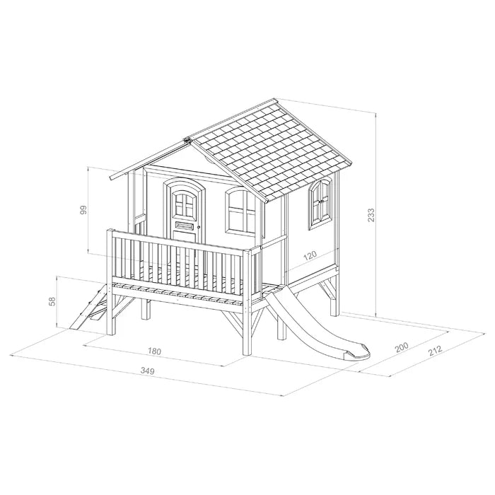 Kids Outdoor Wood Luxury Playhouse Cubbyhouse AXI 349cm W x 212cm D