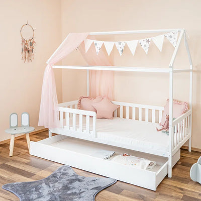 Kids White Bed, canopy, pennants, curtains, fairy lights, Can Be Added