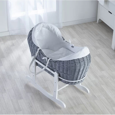 Moses Basket Alexandro with Bedding - Grey/White With Stand