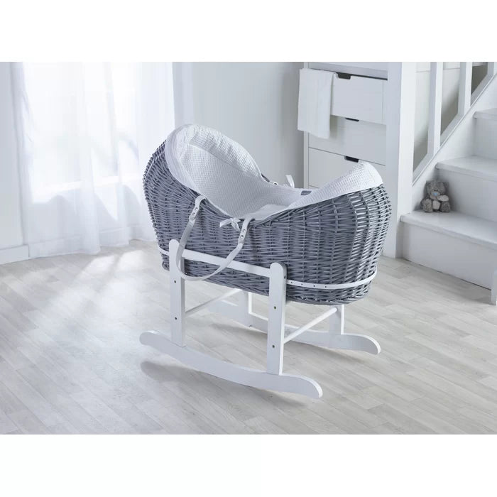 Moses Basket Alexandro with Bedding - Grey/White With Stand