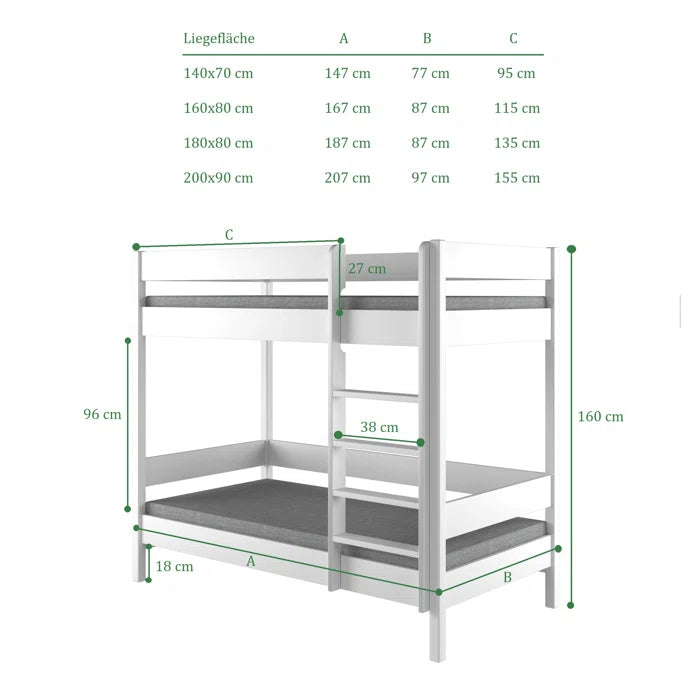 Contemporary Style Standard Bunk Bed (80 x 180 cm) - White