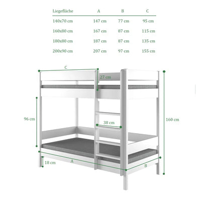 Contemporary Style Standard Bunk Bed (80 x 180 cm) - White