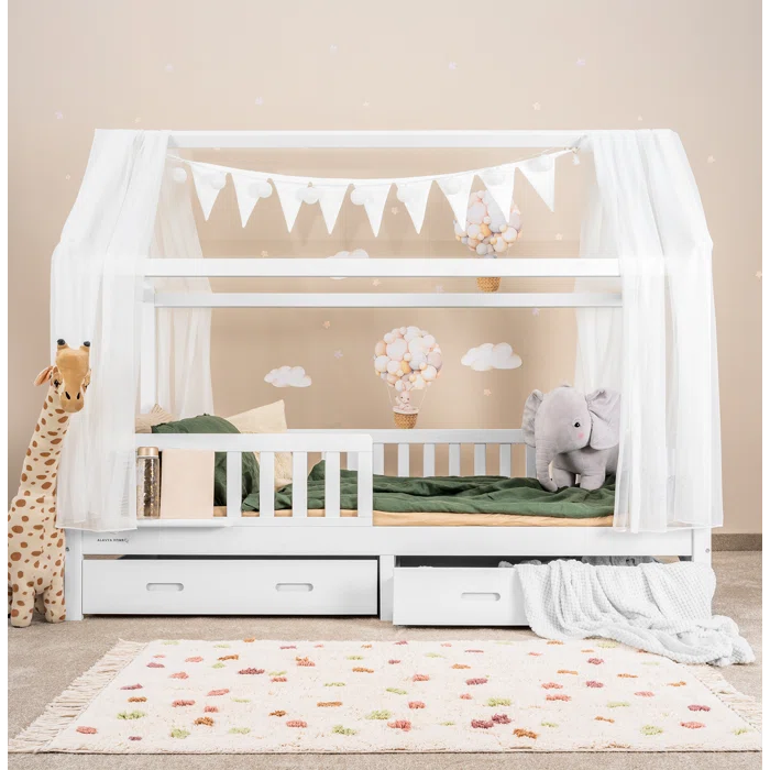 Stylish Kids Bed Standard with Drawers - White