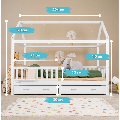 Stylish Kids Bed Standard with Drawers - White