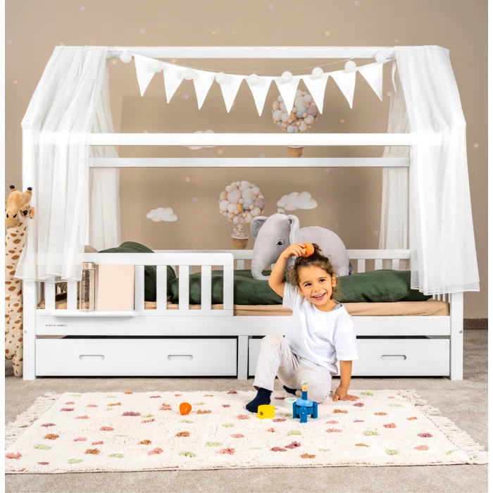 Stylish Kids Bed Standard with Drawers - White