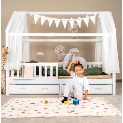 Stylish Kids Bed Standard with Drawers - White