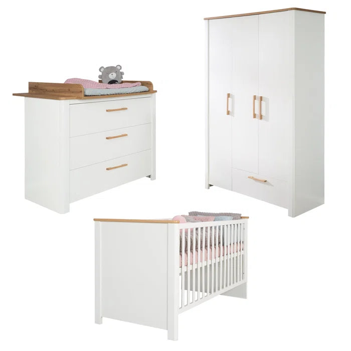 Stylish Kids Convertible 3 -Piece Nursery Furniture Set  in White/Oak