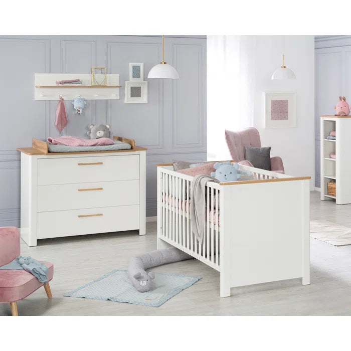 Stylish Kids Convertible 3 -Piece Nursery Furniture Set  in White/Oak