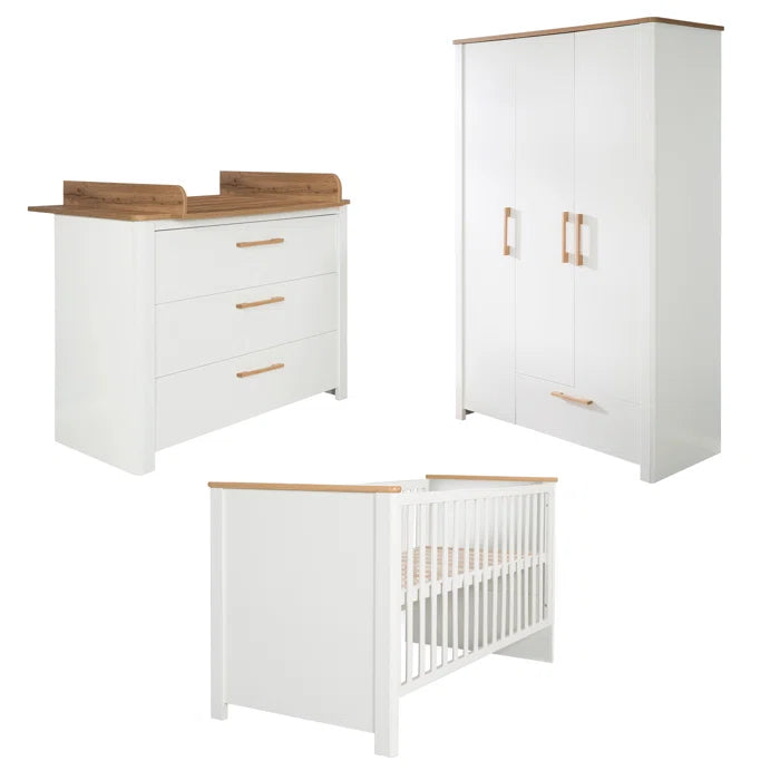 Stylish Kids Convertible 3 -Piece Nursery Furniture Set  in White/Oak