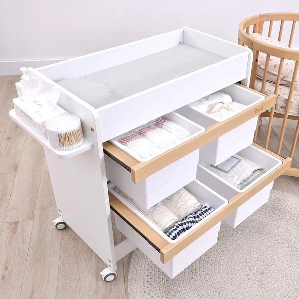 Modern Change Table Natty Storage Changer - Barley White and Almond