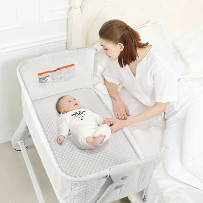 Stylish Dark Grey / Grey Baby 2-in-1 Bedside Crib with Mattress