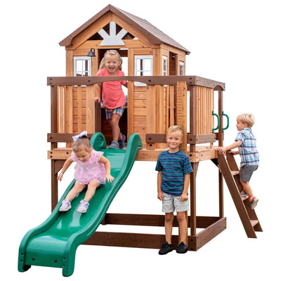 Kids Outdoors Cubby House 190cm W x 310cm D Outdoor Cedar Wood Playhouse