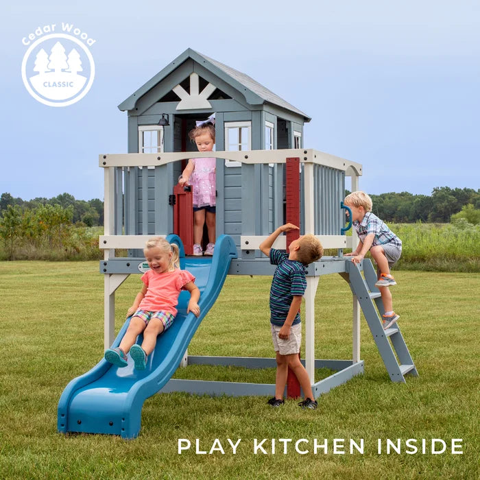 Kids Outdoor Cubby House 190cm W x 310cm D Outdoor Cedar Wood Playhouse with Kitchen