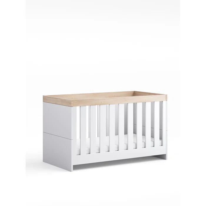 Modern Scandinavian-Inspired Designs Cot Bed by Little Acorns - White/Oak,  Grey/Oak