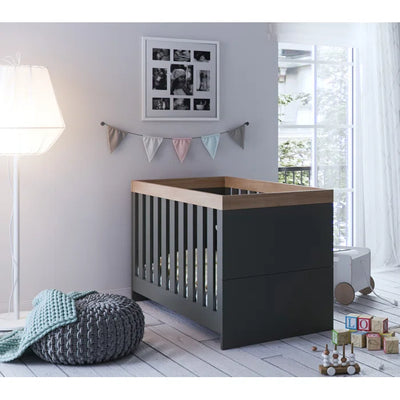 Modern Scandinavian-Inspired Designs Cot Bed by Little Acorns - White/Oak,  Grey/Oak