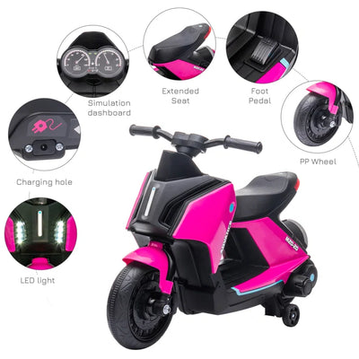 Outdoor Play Kids Zooming 6V 1 Seater Motorcycles Battery Powered Ride On -  Pink/Black