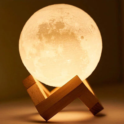 3D Moon with Elegant Wooden Stand Night Light