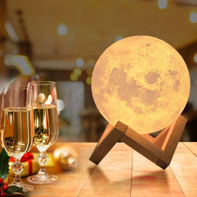 3D Moon with Elegant Wooden Stand Night Light