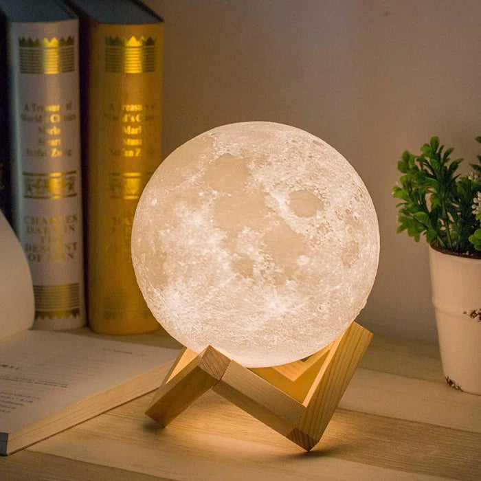 3D Moon with Elegant Wooden Stand Night Light