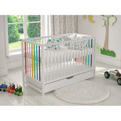 Stylish White Summer Rainbow-Designed Baby Cot Bed