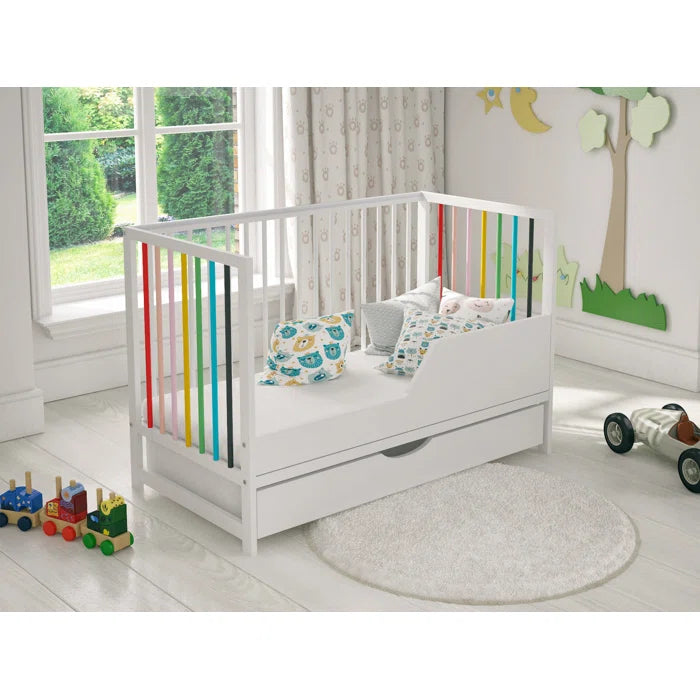 Stylish White Summer Rainbow-Designed Baby Cot Bed