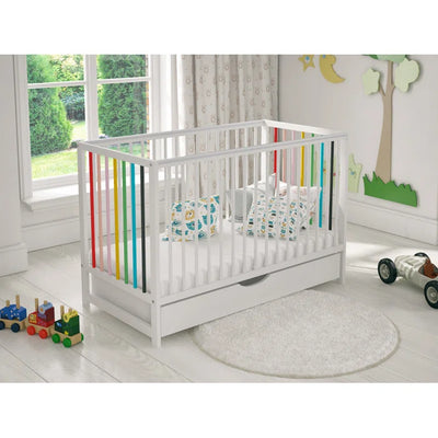 Stylish White Summer Rainbow-Designed Baby Cot Bed