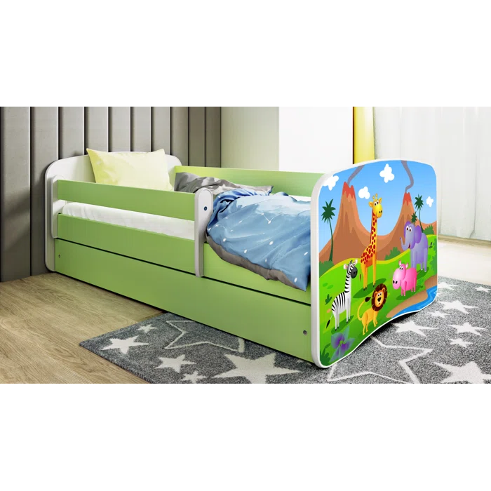 Toddler (70 x 140 cm) Cicero Drawer Convertible Bed and Mattress - Green