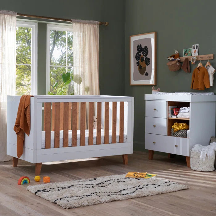 Stylish Contemporary 2 Piece Nursery Furniture - Slate Grey/Rosewood, Distressed Oak/Slate, White/Rosewood,