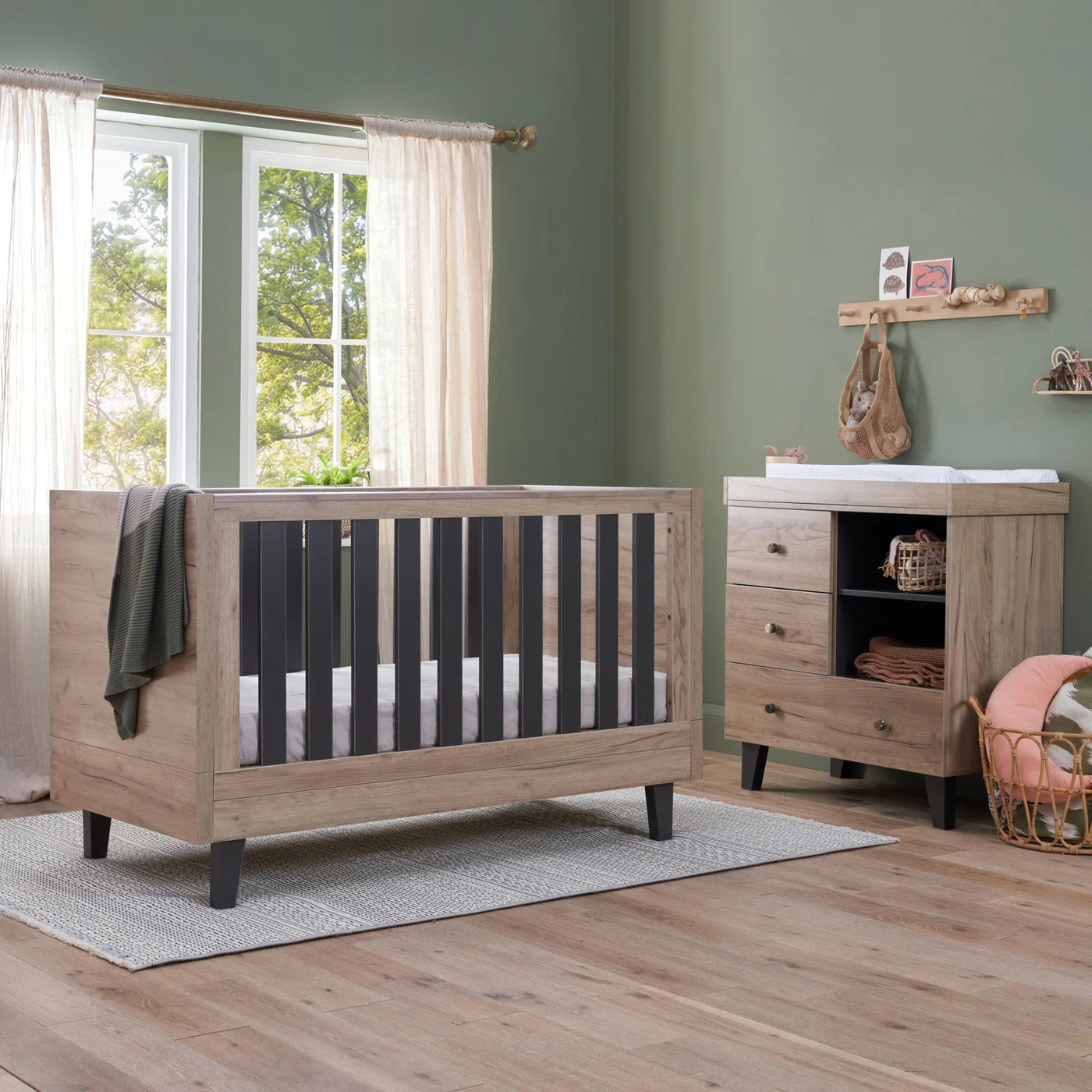 Stylish Contemporary 2 Piece Nursery Furniture - Slate Grey/Rosewood, Distressed Oak/Slate, White/Rosewood,