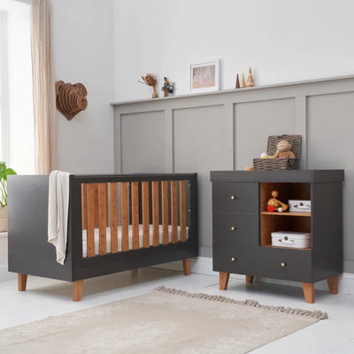 Stylish Contemporary 2 Piece Nursery Furniture - Slate Grey/Rosewood, Distressed Oak/Slate, White/Rosewood,