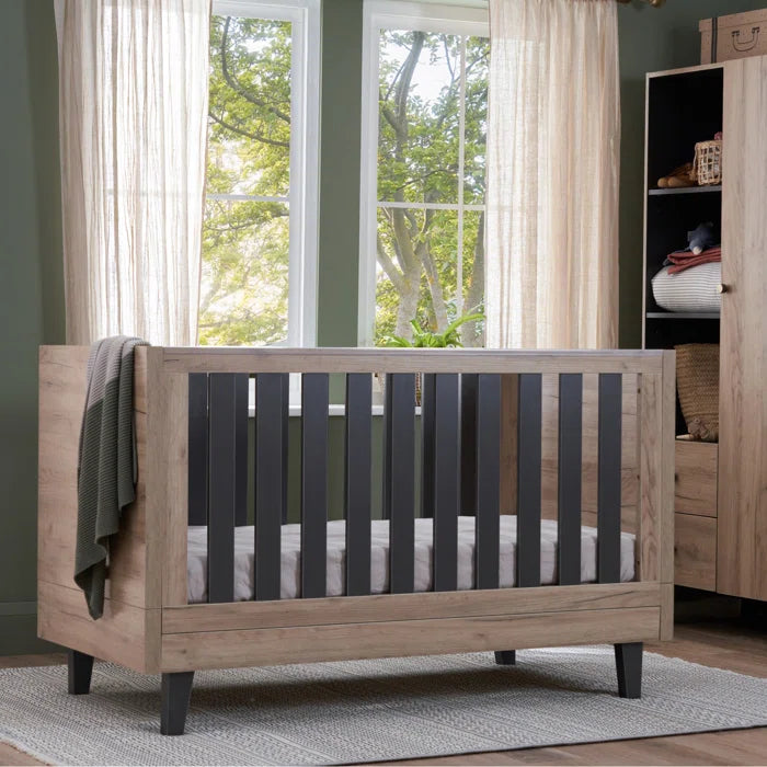 Cosy and Safe Modern Natural Wood Cot Bed - Slate Grey Rosewood,Distressed Oak/Slate Grey, White/Rosewood