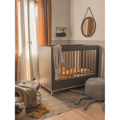 Stylish Baby Cot Crib Cornett  - Graphite/Oak, White/Oak