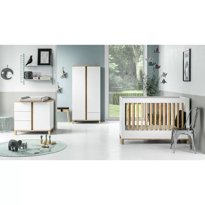 Stylish Baby Cot Crib Cornett  - Graphite/Oak, White/Oak