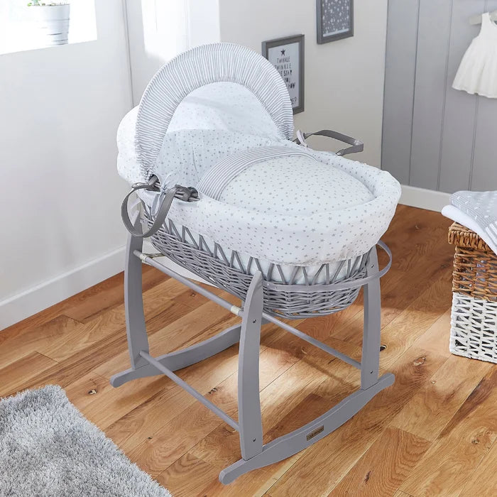 Deluxe Rocking Moses Basket Stand by Clair De Lune - Natural, Grey