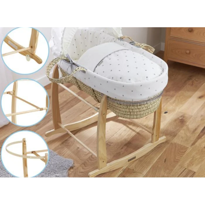 Deluxe Rocking Moses Basket Stand by Clair De Lune - Natural, Grey