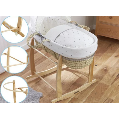 Deluxe Rocking Moses Basket Stand by Clair De Lune - Natural, Grey