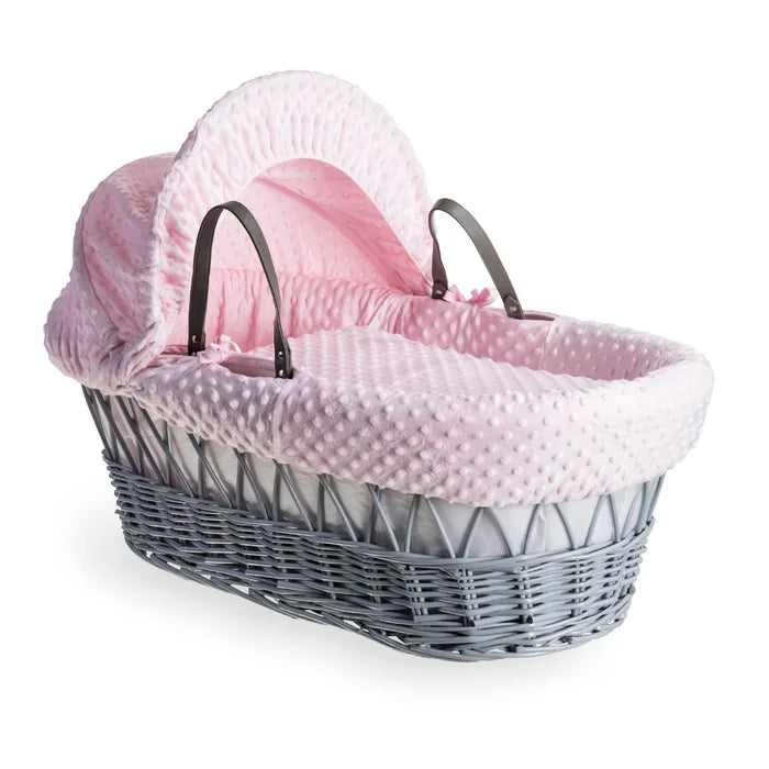 Baby Dimple Wicker Moses Grey Basket - Pink, Blue, Cream