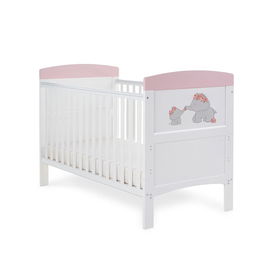 Modern Inspired Cot Bed - Me & Mini ME Elephants With Fibre Mattress Pink or Grey