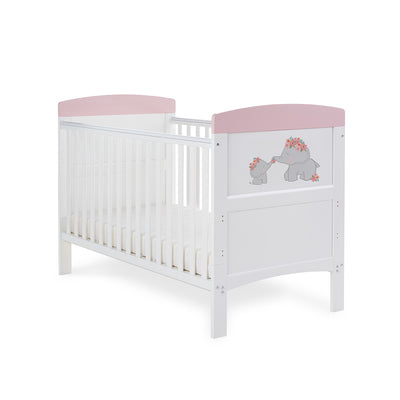 Modern Inspired Cot Bed - Me & Mini ME Elephants With Fibre Mattress Pink or Grey