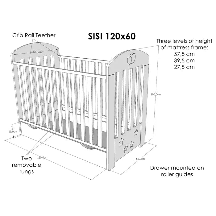 Modern Baby Cot with Mattress Ennis by Harriet Bee - White