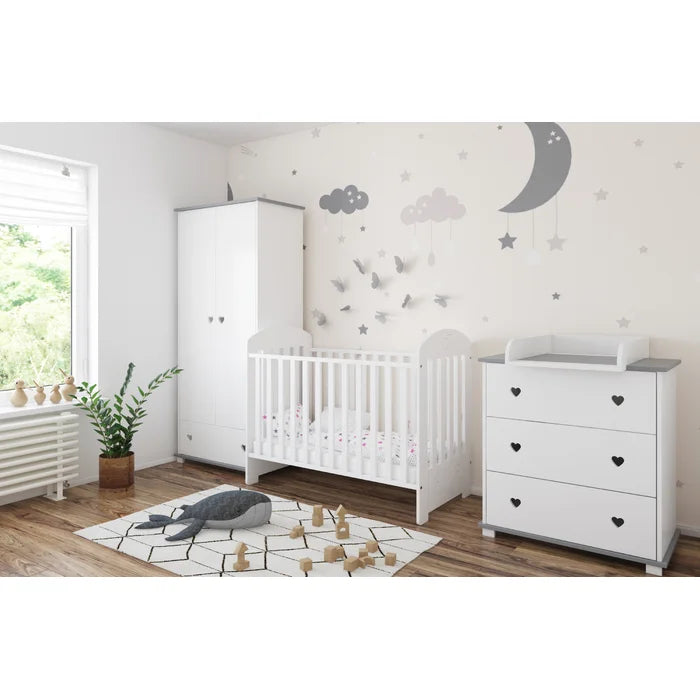 Modern Baby Cot with Mattress Ennis by Harriet Bee - White