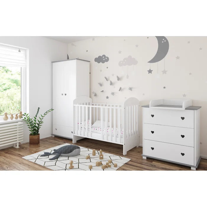 Modern Baby Cot with Mattress Ennis by Harriet Bee - White