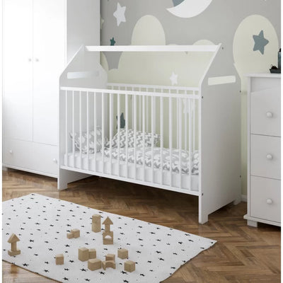 Contemporary Baby Cot with Mattress Solid and Manufactured Wood. - White